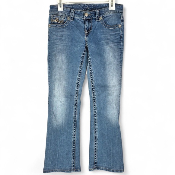 Seven7 Denim - Seven7 Womens Bootcut Jeans Size 28 Medium Wash Embroidered Thick Stitch Denim